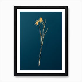 Vintage Blue Pipe Botanical in Gold on Teal Blue n.0018 Art Print