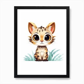 Watercolour Jungle Animal Baby Ocelot 1 Art Print