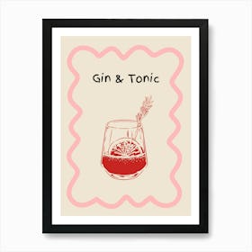 Gin & Tonic Doodle Poster Pink & Red Art Print
