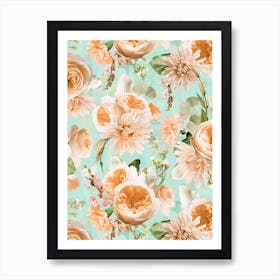 Peach Sepia Summer Roses Art Print