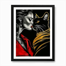 Cat Kissing Woman Art Print