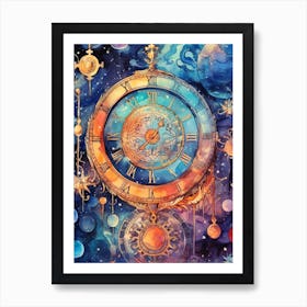 Watercolour Space Clock Celestial 4 Art Print