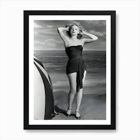 Lucille Ball Modeling Strapless Swimsuit On Beach Art Print