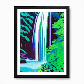 Waterfalls In Forest Water Landscapes Waterscape Colourful Pop Art 1 Art Print