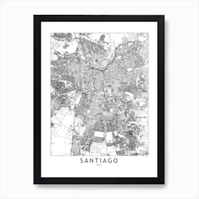 Santiago White Map Art Print