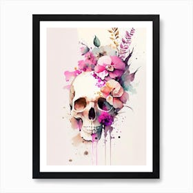 Skull Splatter 1 Effects Pink Vintage Floral Art Print