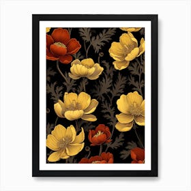 Winter Aconite 2 William Morris Style Winter Florals Art Print