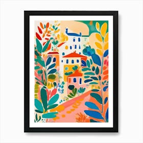 Cheerful villa with houses and plants Art Print