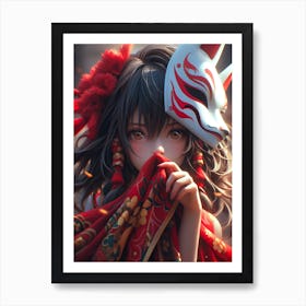 Anime Girl With Fox Mask Art Print