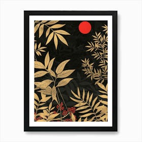 Asian Background With Leaves Art Print