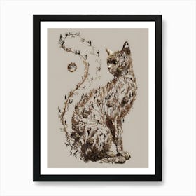 Cat With Birds Art Print