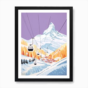 Zermatt   Switzerland, Ski Resort Pastel Colours Illustration 2 Art Print