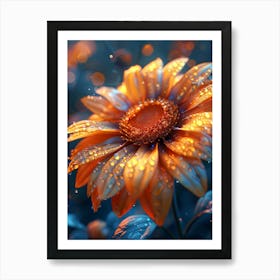 Orange Flower With Water Droplets Art Print