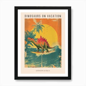 Vintage Stegosaurus Dinosaur On A Surf Board 1 Poster Art Print