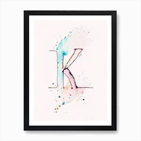 K, Letter, Alphabet Minimalist Watercolour 1 Art Print