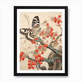 Butterfly Red Tones Japanese Style Painting 3 Art Print