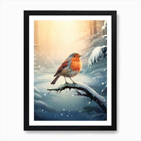 Robin In The Snow 2 Art Print