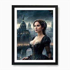 Digital Painting of Gorgeous Victorian Woman with Classic London City Scenery #6 Art Print