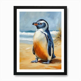 African Penguin Dunedin Taiaroa Head Oil Painting 3 Art Print