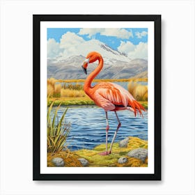 Greater Flamingo Andean Plateau Chile Tropical Illustration 3 Art Print