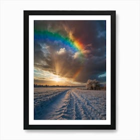 Rainbow Over Snowy Field Art Print