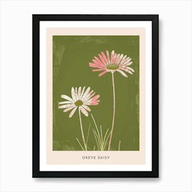 Pink & Green Oxeye Daisy Flower Poster Art Print