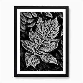 Pecan Leaf Linocut 2 Art Print