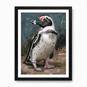 African Penguin Floreana Island Oil Painting 4 Art Print