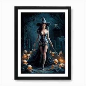 Gorgeous Sexy Young Witch with Wand Painting #5 Art Print