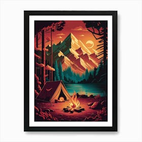 Campfire In The Mountains Art Print