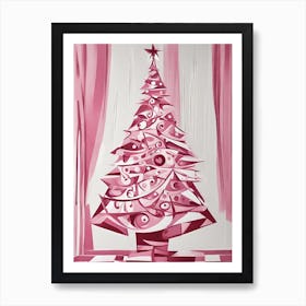 Pink Art Christmas Tree Cubism Art Print