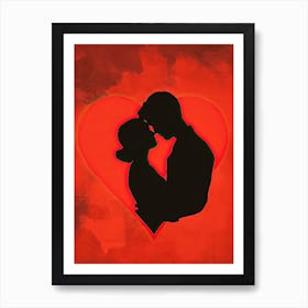 Silhouette Of Couple In Love, Valentine's Day Art Print