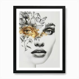 Gold And Butterflies Canvas Print Art Print