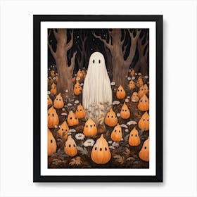 Cute Bedsheet Ghost, Botanical Halloween Watercolour 77 Art Print