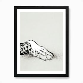 Leopard Paw and Hand, Black and White Vintage Art Art Print