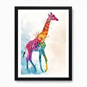 Giraffe Colourful Watercolour 3 Art Print