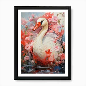 Swan With Flowers Art Print