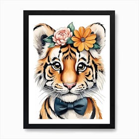 Baby Tiger Flower Crown Bowties Woodland Animal Nursery Decor (44) Art Print