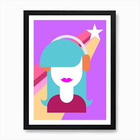 Girl With Headphones Art Print