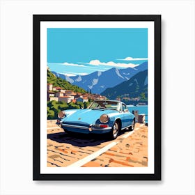 A Porsche 911 Car In The Lake Como Italy Illustration 3 Art Print