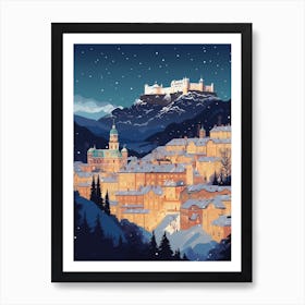 Winter Travel Night Illustration Salzburg Austria 3 Art Print