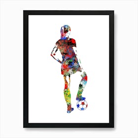 Female Soccer Player Watercolor Football 1 Art Print