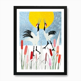 Cranes In The Meadow Art Print