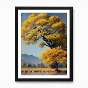 Yellow Tree By The Lake Art Print