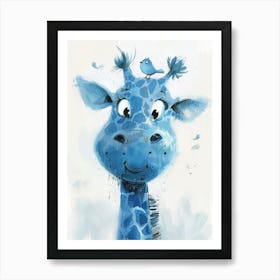 Small Joyful Giraffe With A Bird On Its Head 9 Art Print