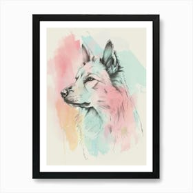 Pastel Norwegian Buhund Dog Line Illustration 1 Art Print