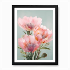 Proteas Flowers Acrylic Painting In Pastel Colours 3 Art Print