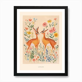 Folksy Floral Animal Drawing Antelope 2 Poster Art Print