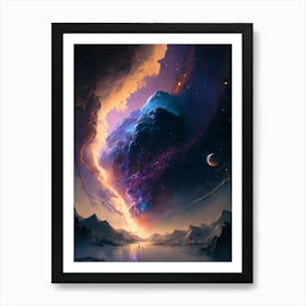 Blue Purple Nebula Night Sky Art Print