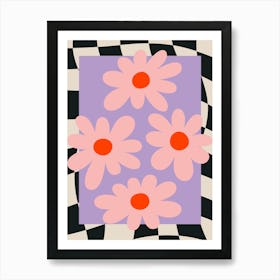 Flowers on Checkered Background Art Print